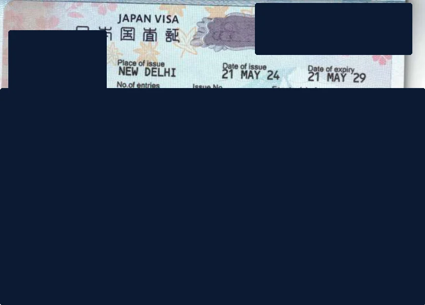 Approved Japan visitor visa — personal details hidden for privacy
